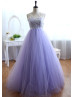 Ivory Lace Lavender Tulle Cute Long Prom Dress